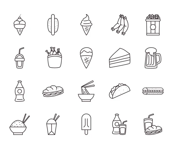 Diseño de vectores conjunto de iconos de línea de comida rápida — Vector de stock