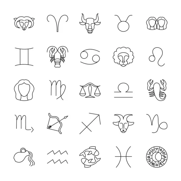 Astrology symbols icon set, line style — Stock Vector