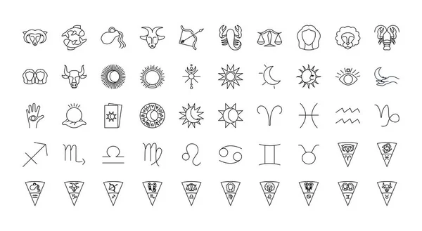 Astrologie Zeichen Icon Set, Linienstil — Stockvektor