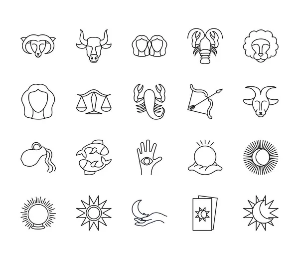 Sonne und Astrologie Icon Set, Linienstil — Stockvektor