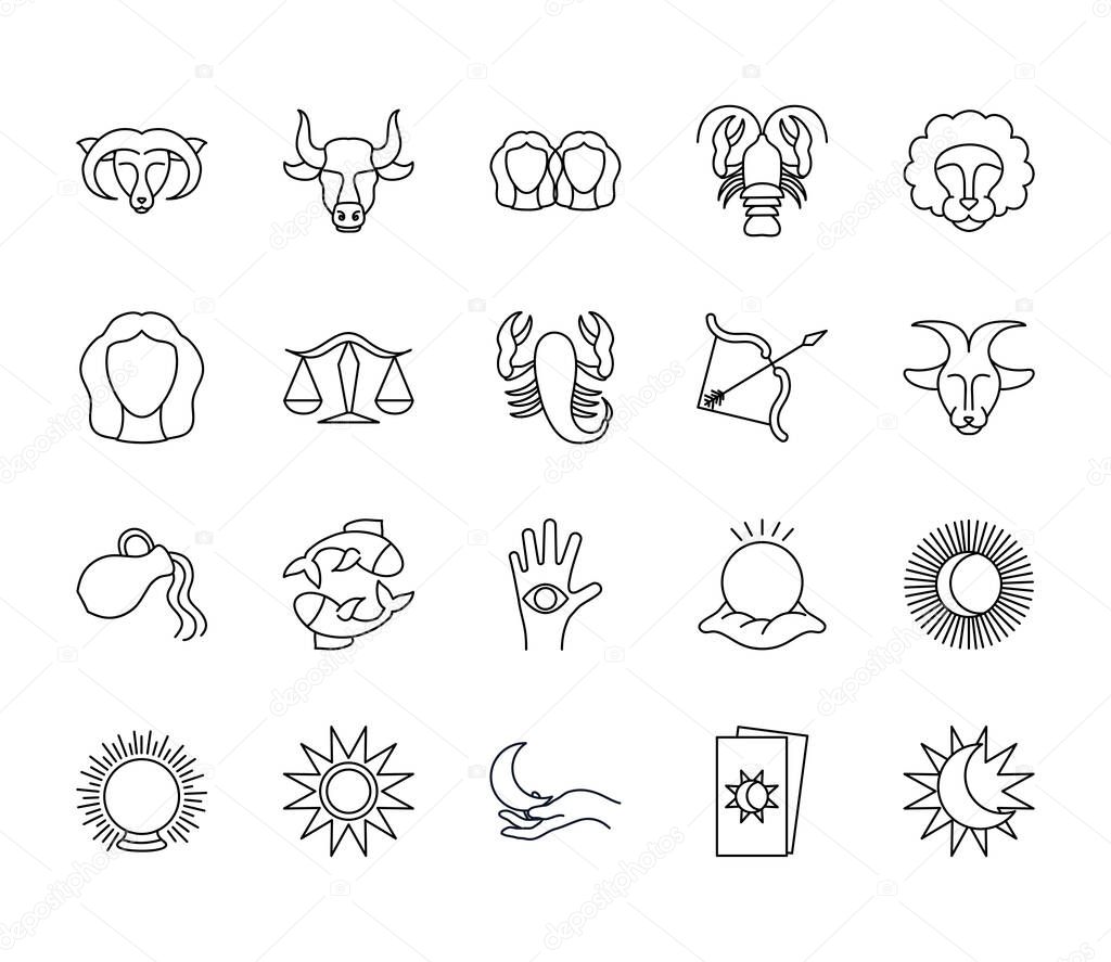 sun and astrology icon set, line style