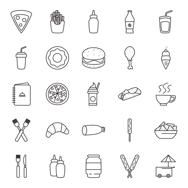 Diseño de vectores conjunto de iconos de línea de comida rápida — Vector de stock