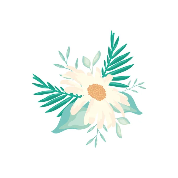 美しい白い花と緑の葉 — ストックベクタ