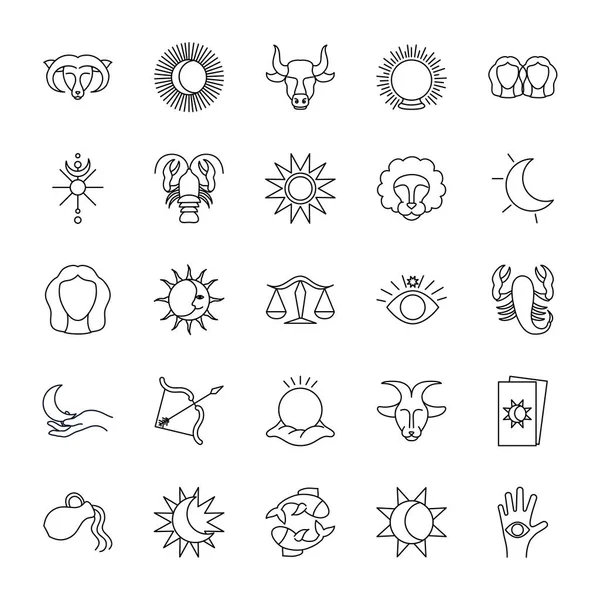 Zauberball und Astrologie Icon Set, Linienstil — Stockvektor