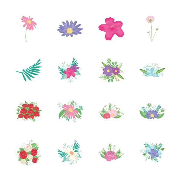 Gül ve çiçek ikonu seti, ayrıntılı biçim — Stok Vektör
