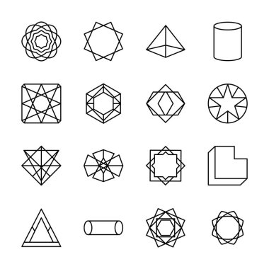 yıldız şekli ve geometrik şekiller simge kümesi, çizgi biçimi