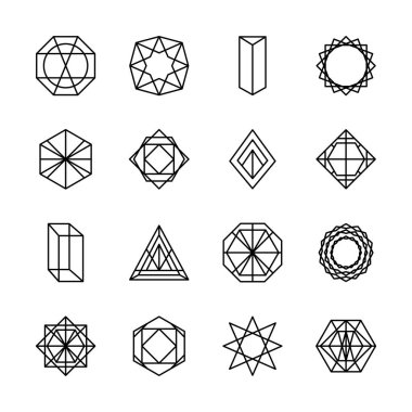 Geometrik yıldız ve geometrik şekillerin simge kümesi, çizgi biçimi