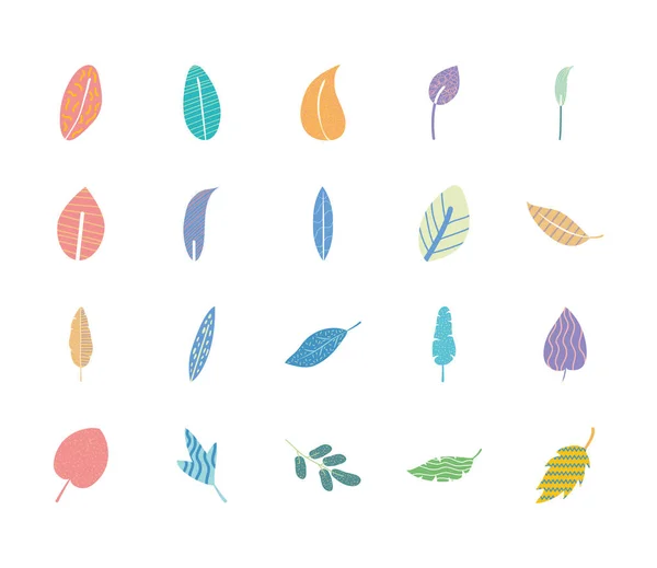Symbolset aus abstrakten tropischen Blättern und runden Blättern, flacher Stil — Stockvektor
