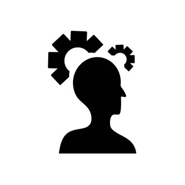 ruh sağlığı konsepti, dişli tekerlek ikonu, siluet tarzı