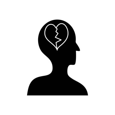 Ruh sağlığı konsepti, kırık kalpli profil kafası, siluet tarzı.