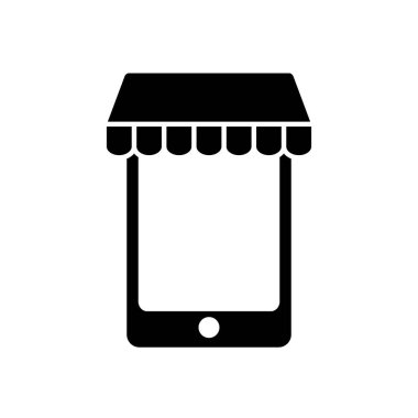 Alışveriş konsepti, akıllı telefon mağaza çadırı, siluet tarzı