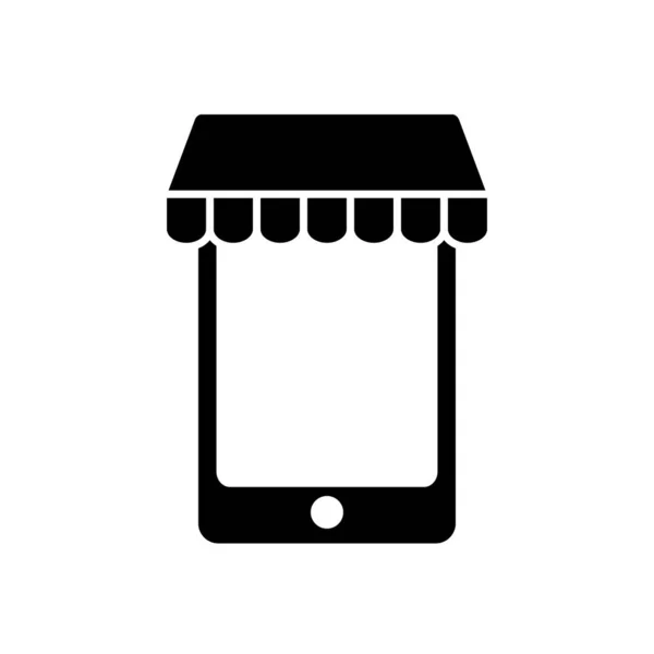Shopping-Konzept, Smartphone mit Store-Zelt, Silhouette-Stil — Stockvektor