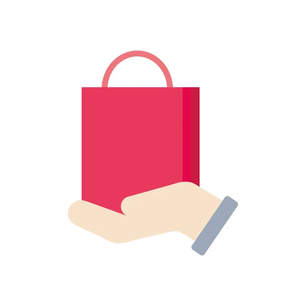 Mano sosteniendo un icono de la bolsa de compras, estilo plano — Vector de stock