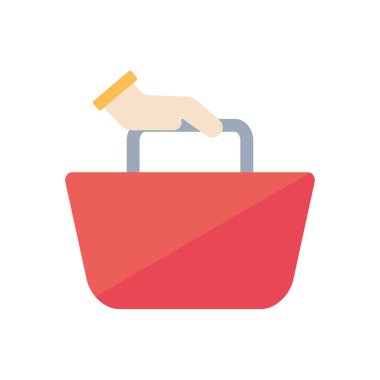 Bir alışveriş sepeti ikonu tutuyor, düz stil.