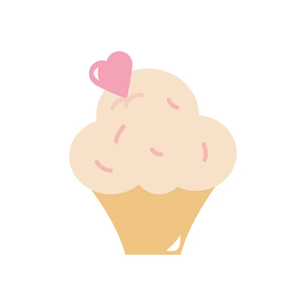 Süße Cupcake mit Herz Topping, flache Art — Stockvektor