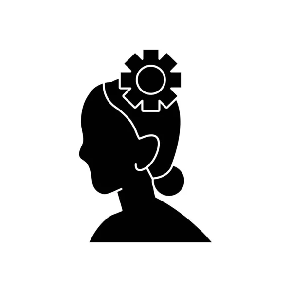 Conceito de saúde mental, mulher com ícone de ferramenta de engrenagem, estilo silhueta —  Vetores de Stock