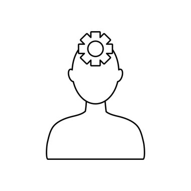 Ruh sağlığı konsepti, dişli tekerlek ikonu olan avatar insan, çizgi tarzı
