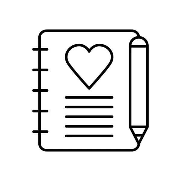 Lápis e notebook com ícone de coração, estilo de linha — Vetor de Stock