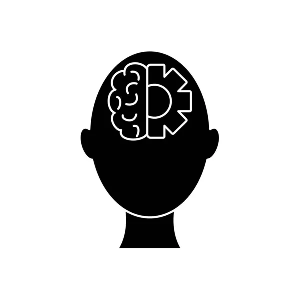 Psykisk hälsa koncept, huvud med hjärna och kugghjul ikon, silhuett stil — Stock vektor