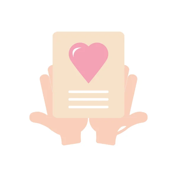 Mãos com ícone de cartão de amor, estilo plano — Vetor de Stock