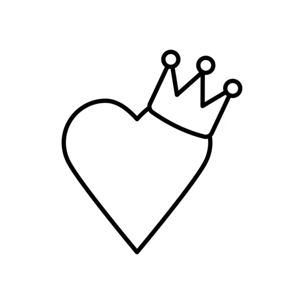 Taç ikonlu kalp, çizgi tarzı — Stok Vektör