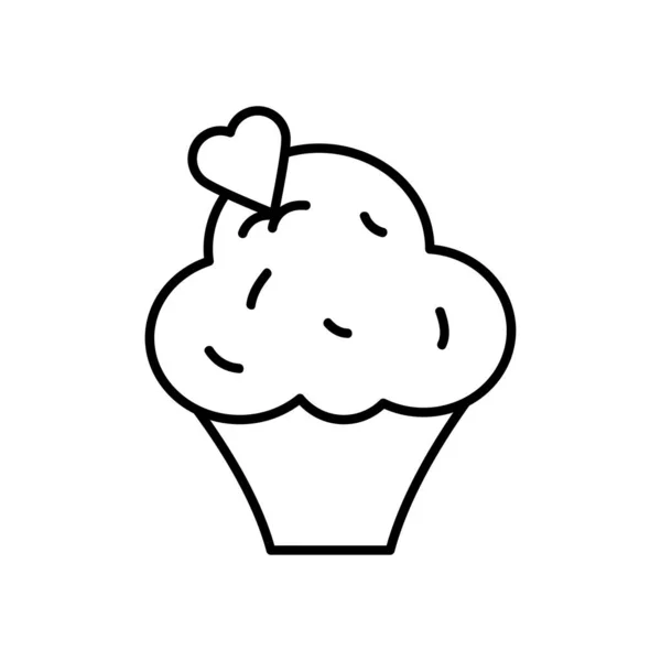 Cupcake sucré avec garniture coeur, style ligne — Image vectorielle
