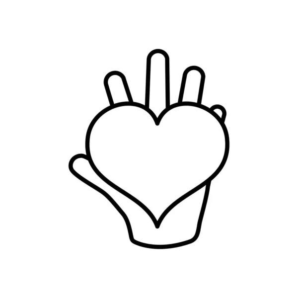 Mano con icono de corazón, estilo de línea — Vector de stock