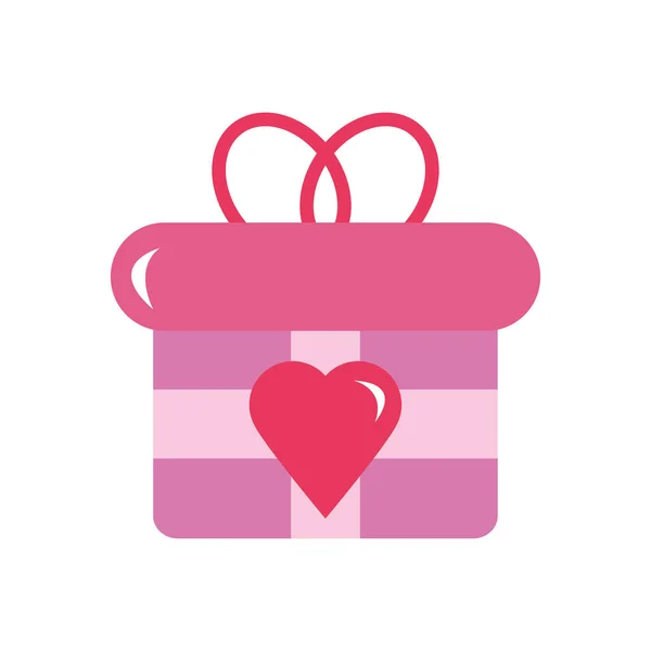 Gift box with heart symbol, flat style — Stock Vector