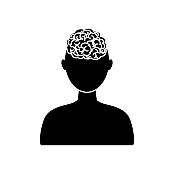 Konzept für psychische Gesundheit, Kopf mit menschlichem Gehirn-Symbol, Silhouette-Stil — Stockvektor