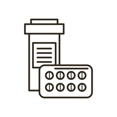 Tıbbi haplar kavanoz çizgisi biçim vektör tasarımı