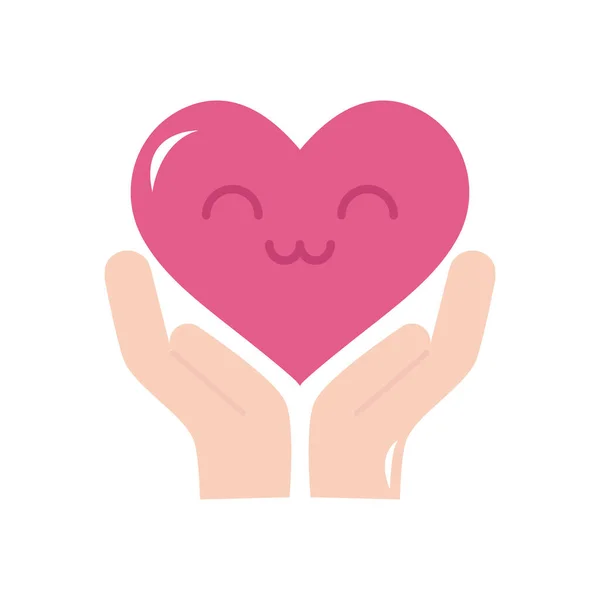 Handen en schattig hart pictogram, platte stijl — Stockvector