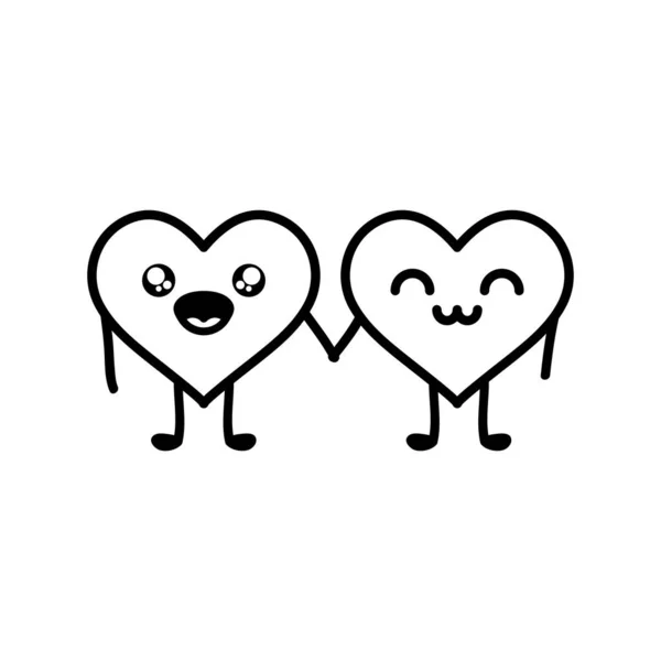 Cartoon couple hearts icon, line style — Stock Vector