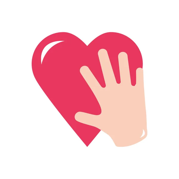 Hand and heart icon, flat style — Stock Vector