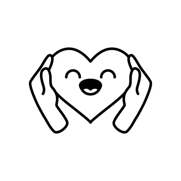 Руки с карикатурой на икону счастливого сердца, стиль линии — стоковый вектор