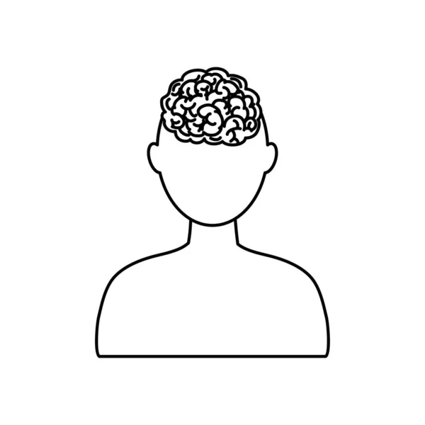 정신 건강의 개념, 인간의 뇌 아이콘과 머리, 라인 스타일 — 스톡 벡터