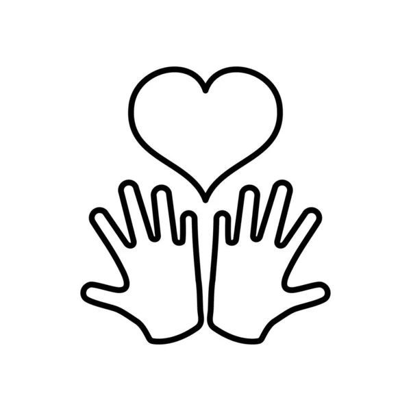 Manos y corazón icono, estilo de línea — Vector de stock