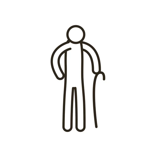 Grandfather avatar with walking stick line style icon vector design — Stock Vector