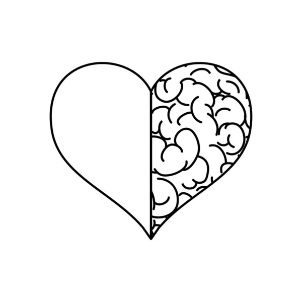 Conceito de saúde mental, coração com metade do ícone do cérebro, estilo de linha —  Vetores de Stock