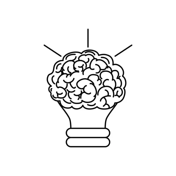 Konzept für psychische Gesundheit, Glühbirne mit Gehirn-Symbol, Linienstil — Stockvektor