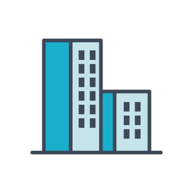 Pencere çizgisi olan şehir binası ve biçim ikonu vektör tasarımını doldur