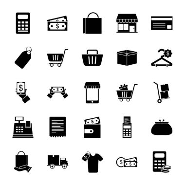 kutu ve alışveriş simgesi seti, siluet biçimi