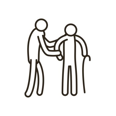 Büyükbaba avatar ve baston ve hemşire çizgisi ikon vektör tasarımı