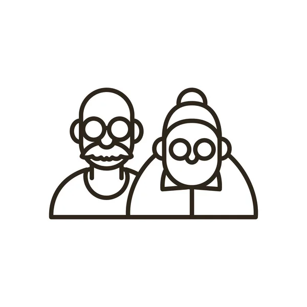 Abuela y abuelo dibujos animados línea estilo icono vector diseño — Vector de stock