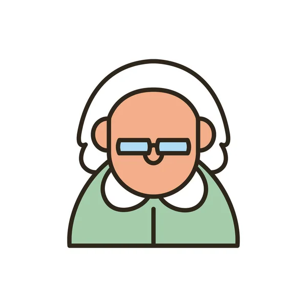 Abuela línea de dibujos animados y llenar el icono de estilo de diseño de vectores — Vector de stock