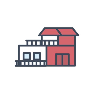 Pencereli ve kapı satırlı ev ve biçim ikonu vektör tasarımı