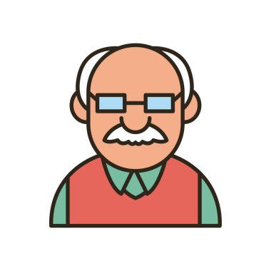 Büyükbaba ya da yaşlı adam çizgi film çizimi ve biçim ikonu vektör tasarımı