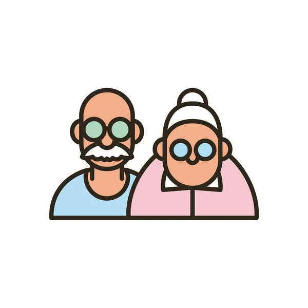 Abuela y abuelo línea de dibujos animados y llenar el icono de estilo de diseño de vectores — Archivo Imágenes Vectoriales