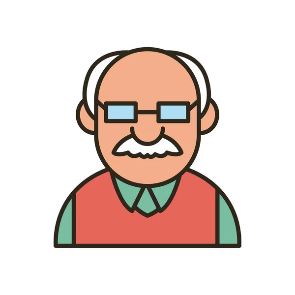 Abuelo o hombre viejo línea de dibujos animados y llenar el icono de estilo de diseño de vectores — Vector de stock