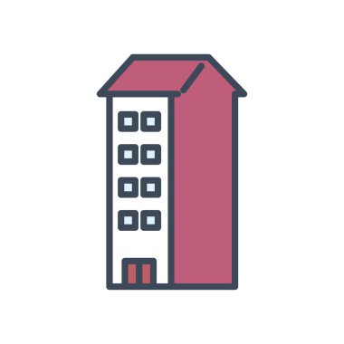 Pencere çizgisi olan şehir binası ve biçim ikonu vektör tasarımını doldur
