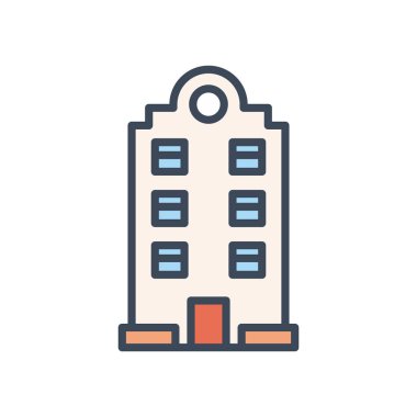 Pencere çizgisi olan şehir binası ve biçim ikonu vektör tasarımını doldur